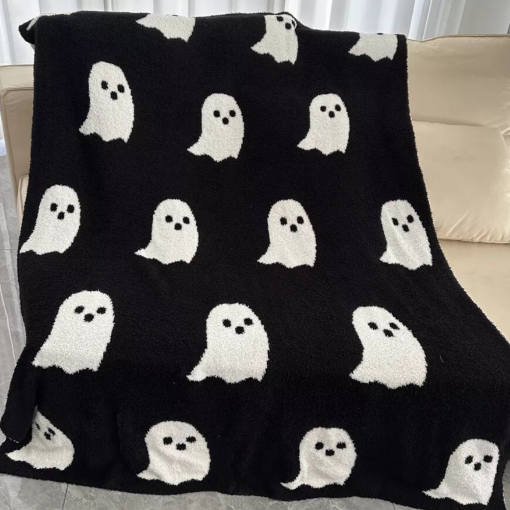 Ghost Blanket Spooky Black & White Reversible Throw NWOT